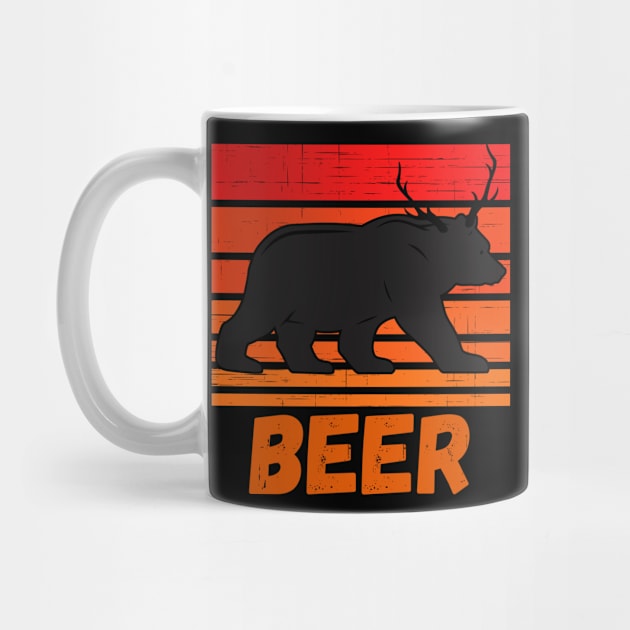 Bear Deer Funny Beer Retro Vintage Sunset by Grove Designs